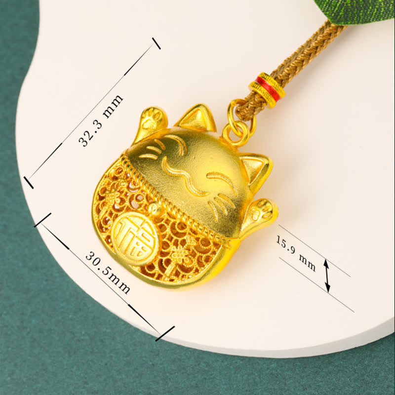 Buddha Stones Collar de cuerda trenzada con diseño de gato de la suerte y personaje Fu, chapado en oro y de latón. - image 7