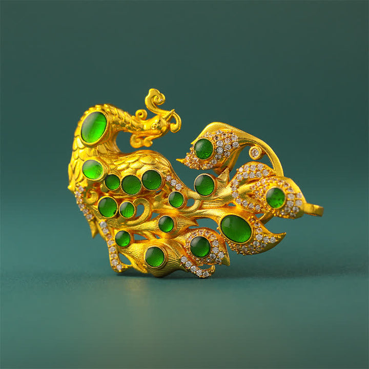 Buddha Stones Collar de latón chapado en oro con diseño de pavo real y símbolo de autoconfianza. - image 10