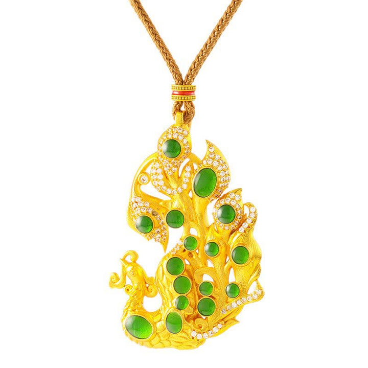 Buddha Stones Collar de latón chapado en oro con diseño de pavo real y símbolo de autoconfianza. - image 4