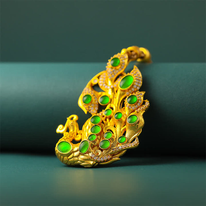 Buddha Stones Collar de latón chapado en oro con diseño de pavo real y símbolo de autoconfianza. - image 3