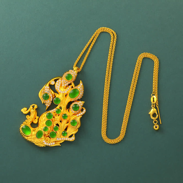 Buddha Stones Collar de latón chapado en oro con diseño de pavo real y símbolo de autoconfianza. - Cadena - image 9