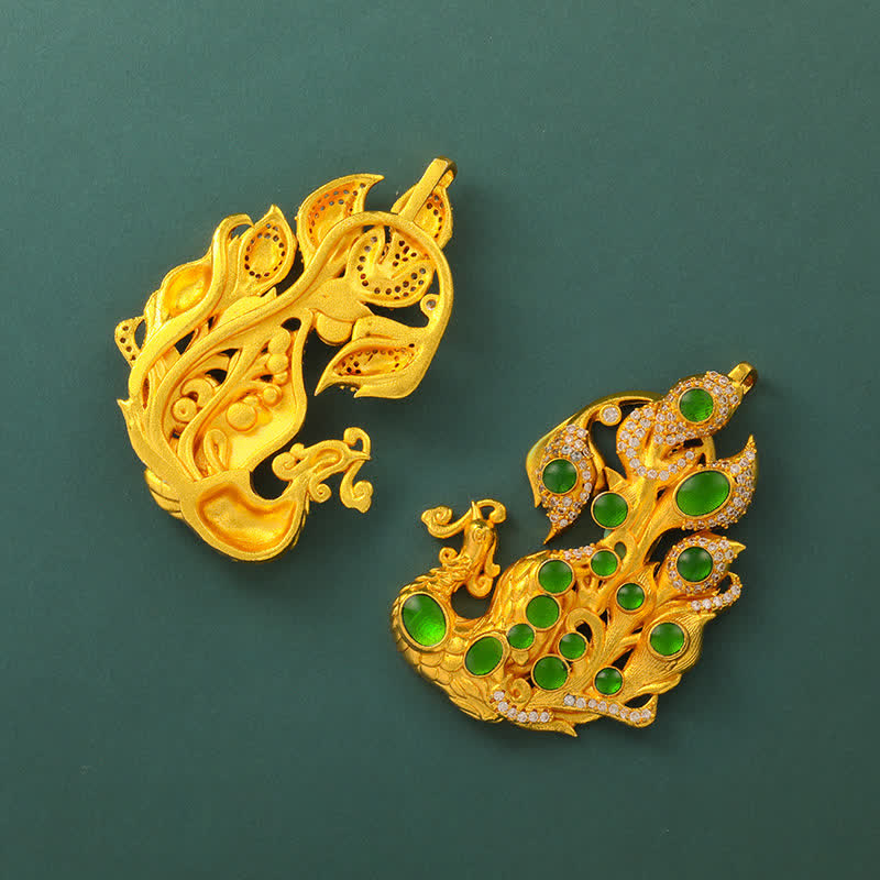 Buddha Stones Collar de latón chapado en oro con diseño de pavo real y símbolo de autoconfianza. - image 8