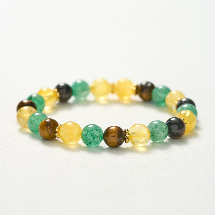 Buddha Stones Pulsera de la felicidad con cuentas de cuarzo verde fresa y ojo de tigre citrino - image 10