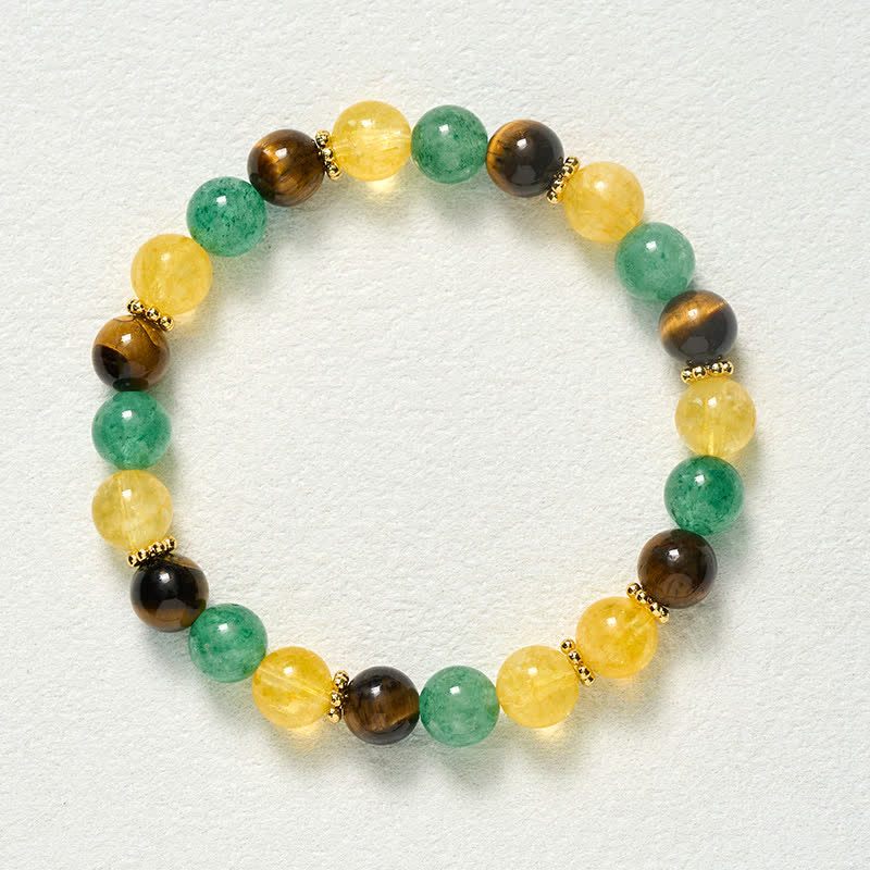 Buddha Stones Pulsera de la felicidad con cuentas de cuarzo verde fresa y ojo de tigre citrino - image 9