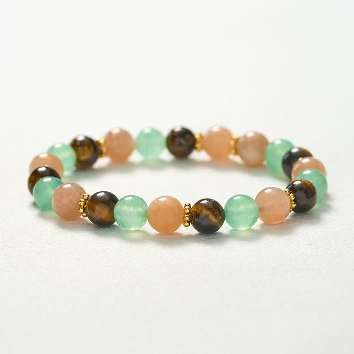 Buddha Stones Pulsera de la suerte con cuentas de piedra solar, ojo de tigre y aventurina verde - image 10