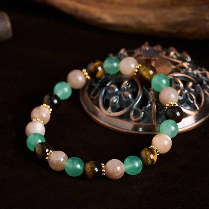 Buddha Stones Pulsera de la suerte con cuentas de piedra solar, ojo de tigre y aventurina verde - image 3