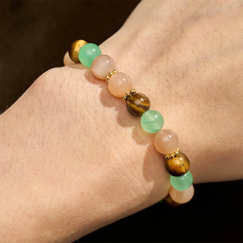 Buddha Stones Pulsera de la suerte con cuentas de piedra solar, ojo de tigre y aventurina verde - image 4