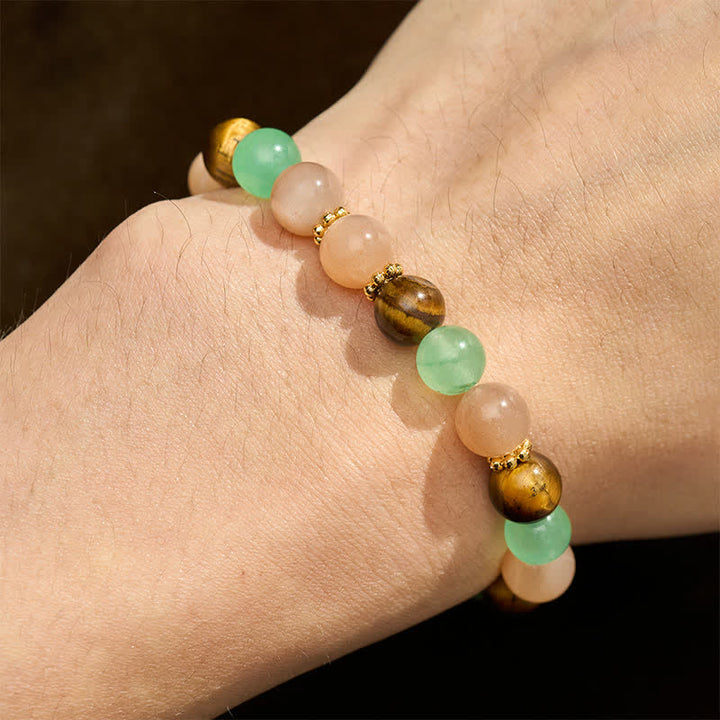 Buddha Stones Pulsera de la suerte con cuentas de piedra solar, ojo de tigre y aventurina verde - image 4