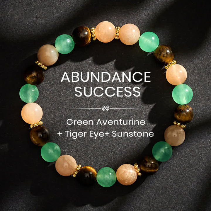 Buddha Stones Pulsera de la suerte con cuentas de piedra solar, ojo de tigre y aventurina verde - 8 mm - image 0