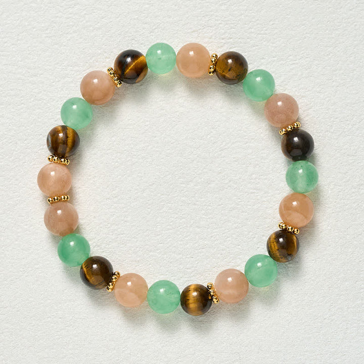 Buddha Stones Pulsera de la suerte con cuentas de piedra solar, ojo de tigre y aventurina verde - image 9