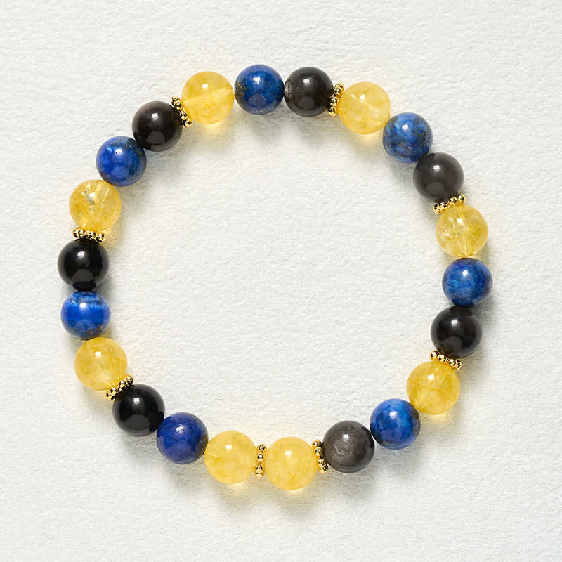 Buddha Stones Pulsera Serenity con lapislázuli, brillo plateado, obsidiana y cuentas de citrino. - image 9