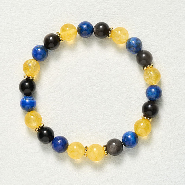 Buddha Stones Pulsera Serenity con lapislázuli, brillo plateado, obsidiana y cuentas de citrino. - image 9