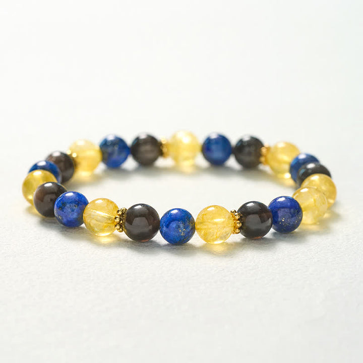 Buddha Stones Pulsera Serenity con lapislázuli, brillo plateado, obsidiana y cuentas de citrino. - image 10