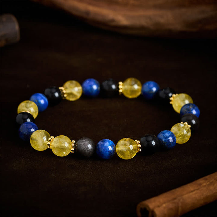 Buddha Stones Pulsera Serenity con lapislázuli, brillo plateado, obsidiana y cuentas de citrino. - image 2
