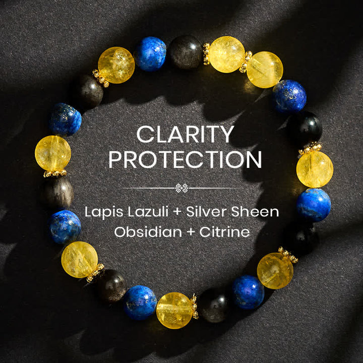Buddha Stones Pulsera Serenity con lapislázuli, brillo plateado, obsidiana y cuentas de citrino. - 8 mm - image 0