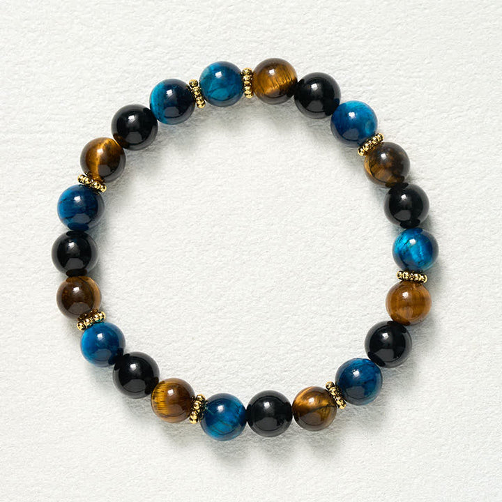 Buddha Stones Pulsera de cuentas de obsidiana azul y negra con ojo de tigre. - image 9