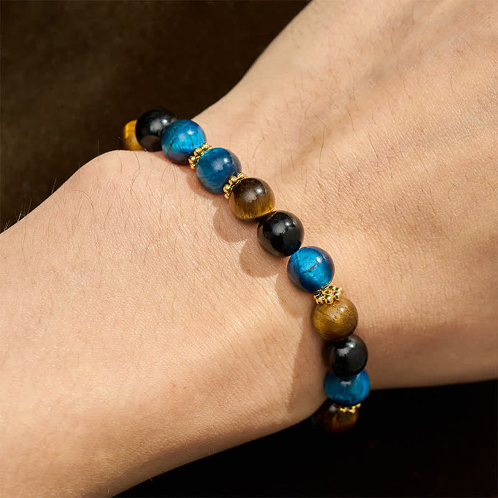 Buddha Stones Pulsera de cuentas de obsidiana azul y negra con ojo de tigre. - image 4