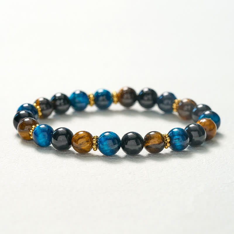 Buddha Stones Pulsera de cuentas de obsidiana azul y negra con ojo de tigre. - image 10