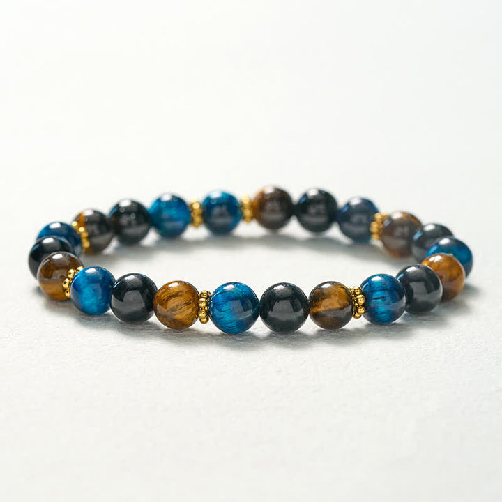 Buddha Stones Pulsera de cuentas de obsidiana azul y negra con ojo de tigre. - image 10