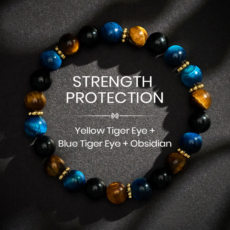 Buddha Stones Pulsera de cuentas de obsidiana azul y negra con ojo de tigre. - 8 mm - image 0