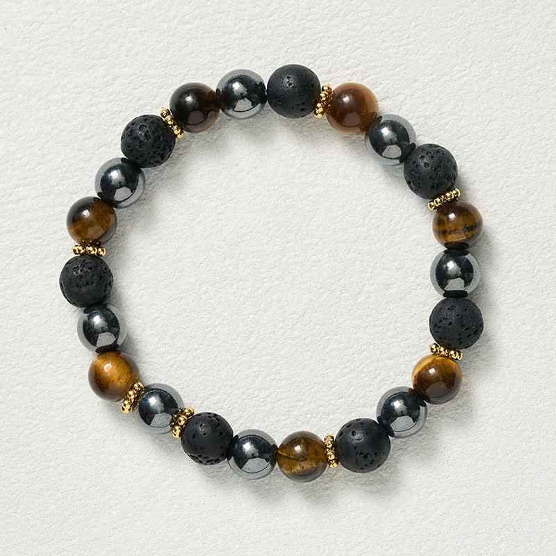 Buddha Stones Pulsera de fuerza con cuentas de hematita, roca volcánica y ojo de tigre - image 9