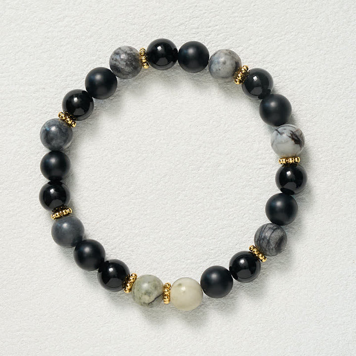 Buddha Stones Pulsera con cuentas de jaspe gris y obsidiana negra esmerilada - image 9
