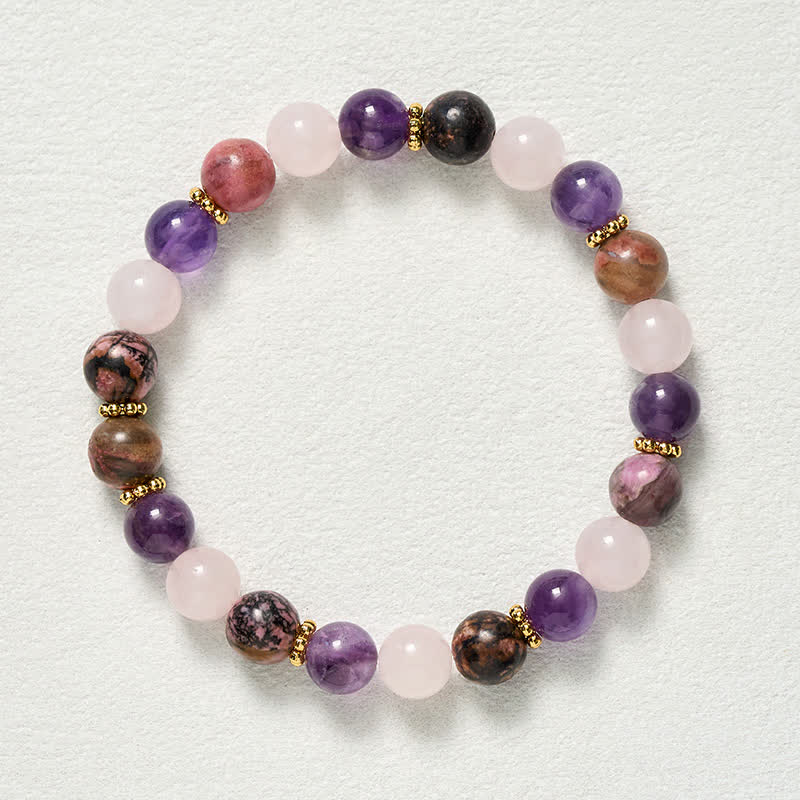 Buddha Stones Pulsera de la paz con cuentas de cuarzo rosa, rodonita y amatista - image 9