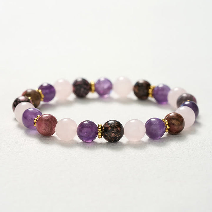 Buddha Stones Pulsera de la paz con cuentas de cuarzo rosa, rodonita y amatista - image 10