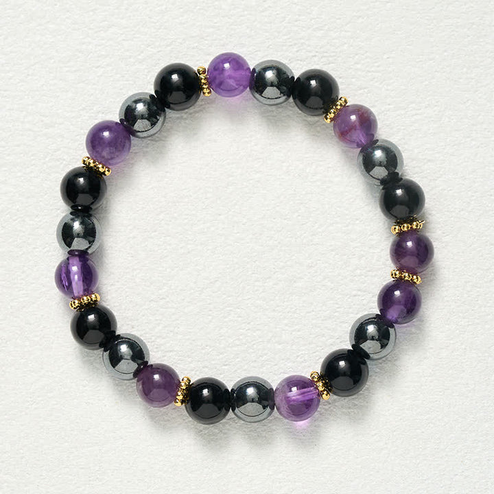 Buddha Stones Pulsera de meditación con cuentas de amatista, obsidiana negra y hematita - image 9