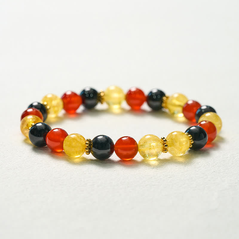 Buddha Stones Pulsera de generosidad con cuentas de citrino rojo, ágata y obsidiana negra - image 10