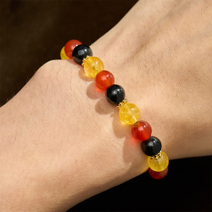 Buddha Stones Pulsera de generosidad con cuentas de citrino rojo, ágata y obsidiana negra - image 4