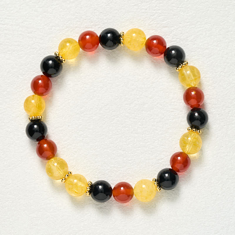 Buddha Stones Pulsera de generosidad con cuentas de citrino rojo, ágata y obsidiana negra - image 9