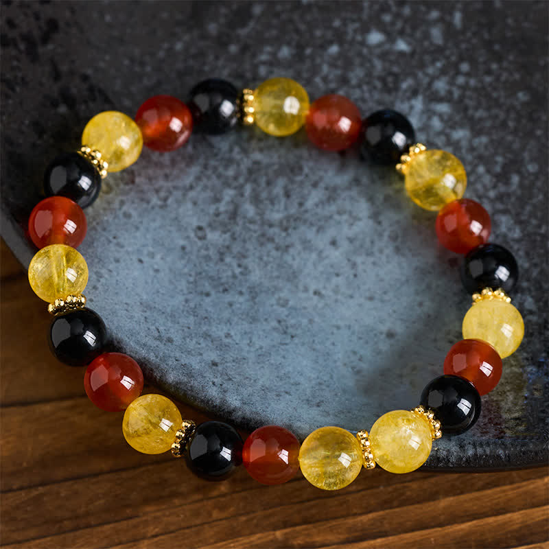 Buddha Stones Pulsera de generosidad con cuentas de citrino rojo, ágata y obsidiana negra - image 3