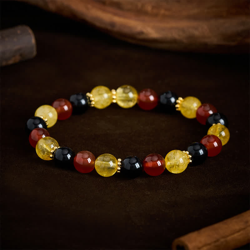 Buddha Stones Pulsera de generosidad con cuentas de citrino rojo, ágata y obsidiana negra - image 2