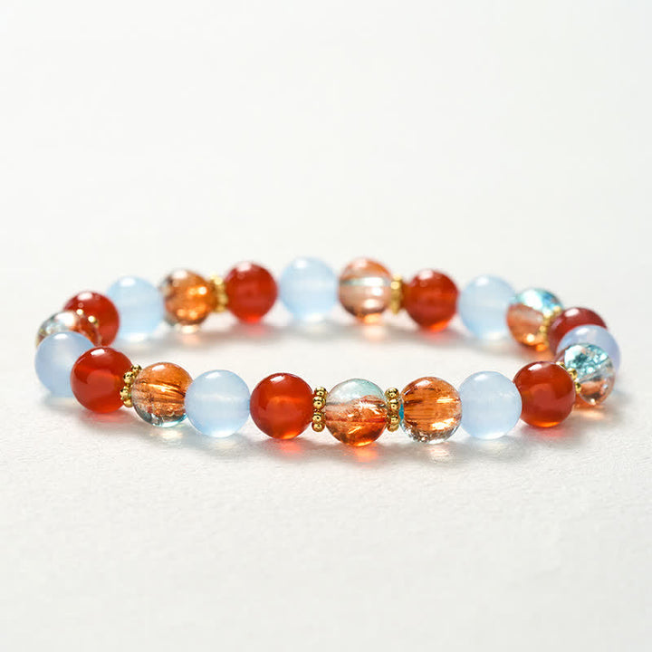 Buddha Stones Pulsera creativa de cuentas de calcedonia azul y ágata roja Liuli - image 9