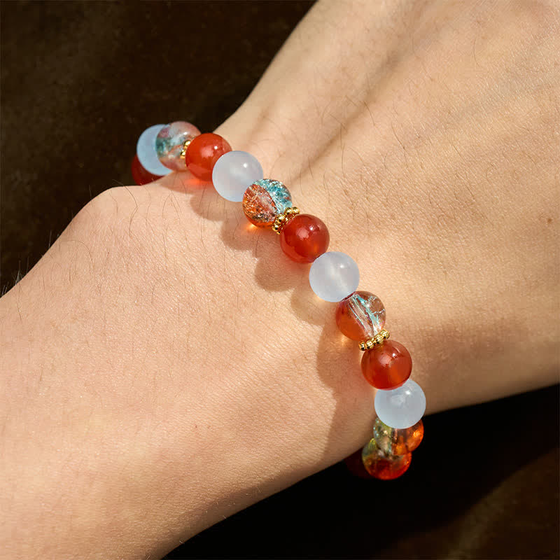 Buddha Stones Pulsera creativa de cuentas de calcedonia azul y ágata roja Liuli - image 4