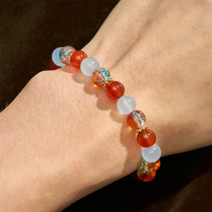 Buddha Stones Pulsera creativa de cuentas de calcedonia azul y ágata roja Liuli - image 4