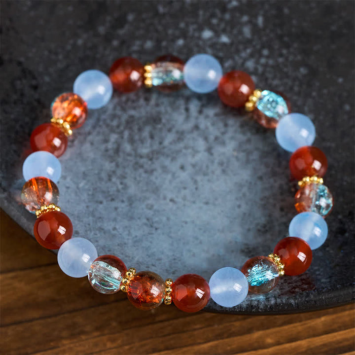Buddha Stones Pulsera creativa de cuentas de calcedonia azul y ágata roja Liuli - image 3