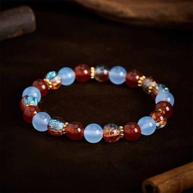 Buddha Stones Pulsera creativa de cuentas de calcedonia azul y ágata roja Liuli - image 2