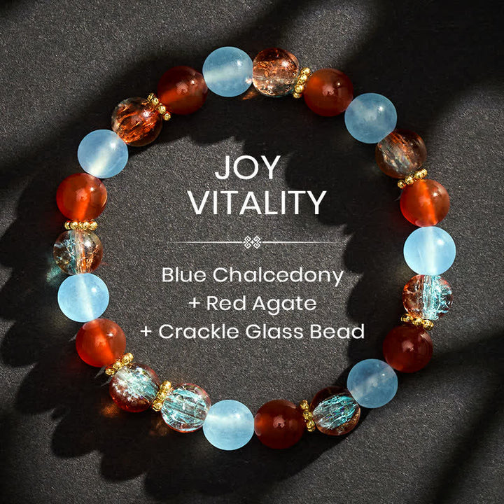 Buddha Stones Pulsera creativa de cuentas de calcedonia azul y ágata roja Liuli - 8 mm - image 0