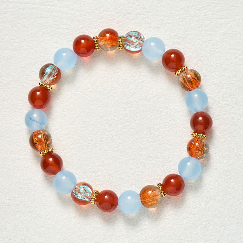 Buddha Stones Pulsera creativa de cuentas de calcedonia azul y ágata roja Liuli - image 8