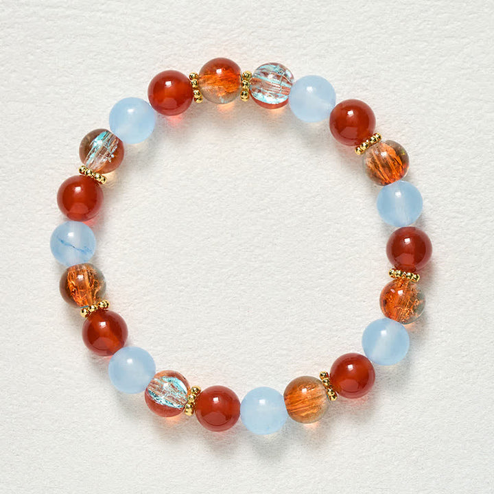Buddha Stones Pulsera creativa de cuentas de calcedonia azul y ágata roja Liuli - image 8