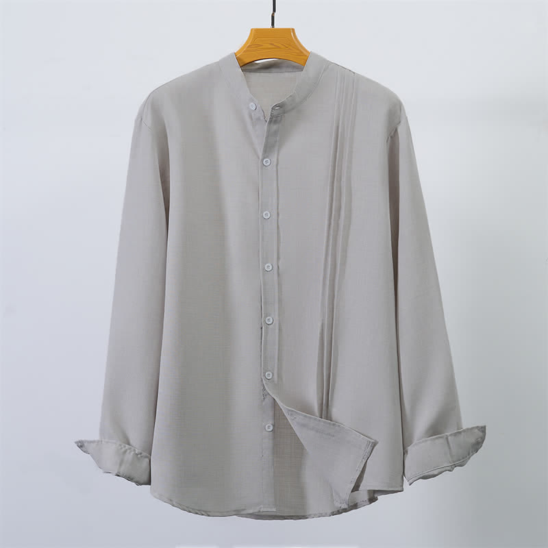 Buddha Stones Camisas de manga larga para hombre, estilo casual, con cuello mandarín y botones, de color liso, estilo otoño Tang. - Gris claro - US/UK/AU40, EU50 (2XL) - image 8
