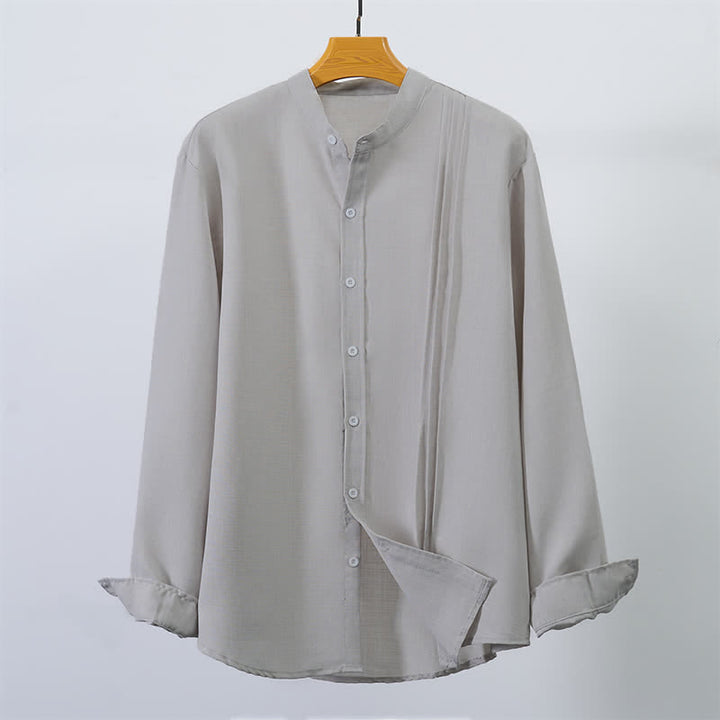Buddha Stones Camisas de manga larga para hombre, estilo casual, con cuello mandarín y botones, de color liso, estilo otoño Tang. - Gris claro - US/UK/AU40, EU50 (2XL) - image 8