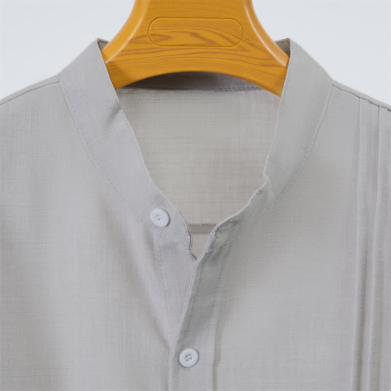 Buddha Stones Camisas de manga larga para hombre, estilo casual, con cuello mandarín y botones, de color liso, estilo otoño Tang. - image 10