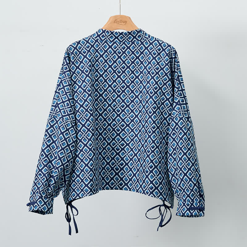 Buddha Stones Chaquetas de mujer de estilo bohemio informal con cordón ajustable y estampado geométrico para primavera - image 1