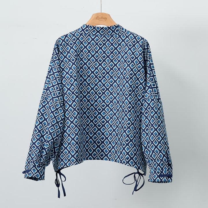 Buddha Stones Chaquetas de mujer de estilo bohemio informal con cordón ajustable y estampado geométrico para primavera - image 1