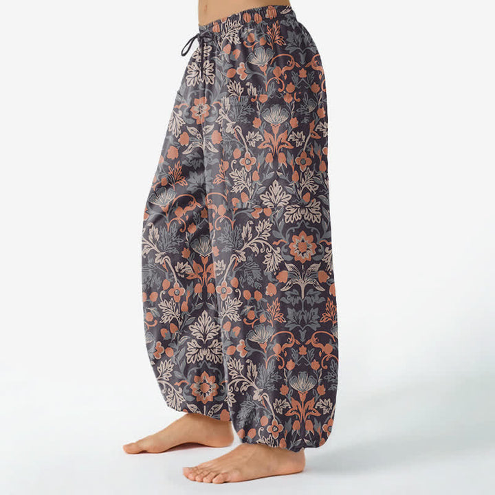 Buddha Stones Pantalones harem de algodón con estampado floral paisley vintage para mujer, cintura elástica y bolsillos laterales. - image 1