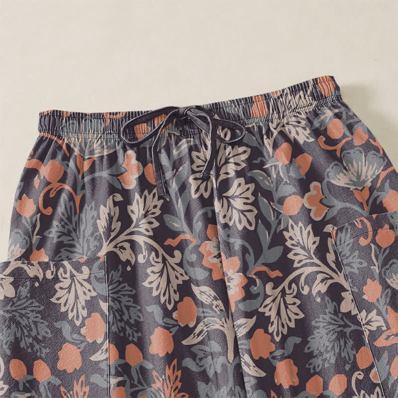 Buddha Stones Pantalones harem de algodón con estampado floral paisley vintage para mujer, cintura elástica y bolsillos laterales. - image 5
