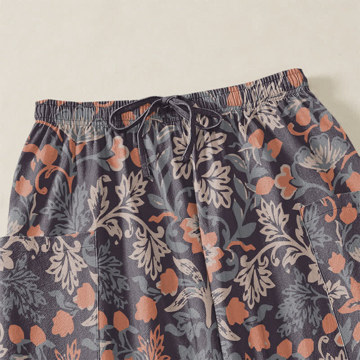 Buddha Stones Pantalones harem de algodón con estampado floral paisley vintage para mujer, cintura elástica y bolsillos laterales. - image 5